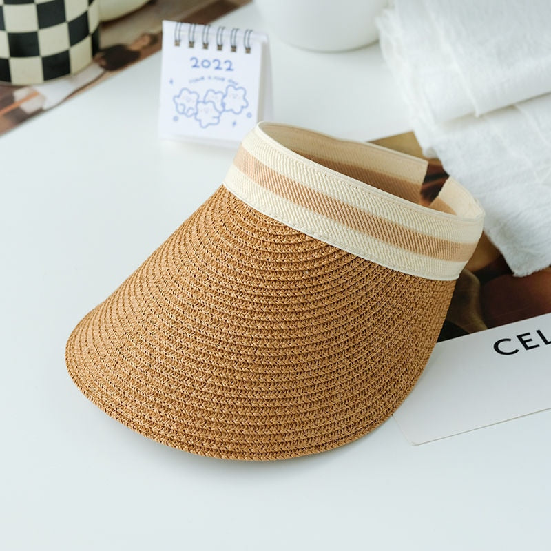 Summer Woman Sun Hats Female Outdoor Visor Caps Hand Made Straw Cap Casual Shade Hat Empty Top Hat Fishing Vacation Beach Caps - Amazhona 