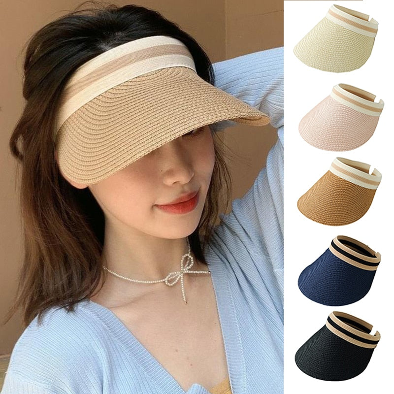 Summer Woman Sun Hats Female Outdoor Visor Caps Hand Made Straw Cap Casual Shade Hat Empty Top Hat Fishing Vacation Beach Caps - Amazhona 