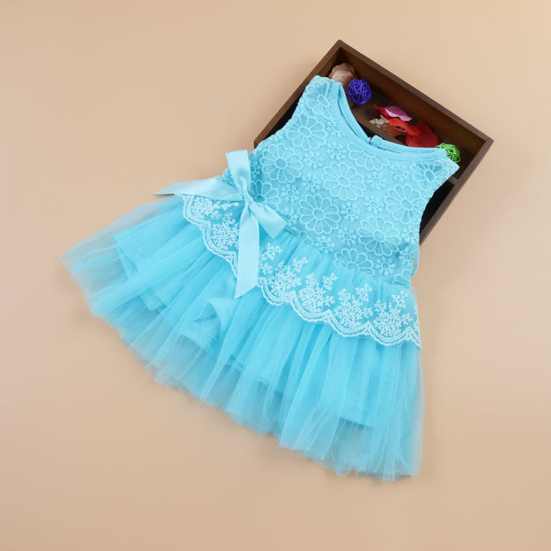 Summer children's wear 2021 girls, infants, sleeveless LACE VEST, bow tie dress, children's skirt - Amazhona 