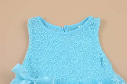 Summer children's wear 2021 girls, infants, sleeveless LACE VEST, bow tie dress, children's skirt - Amazhona 