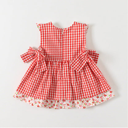 Summer new girls embroidered plaid princess dress female baby Korean skirt - Amazhona 