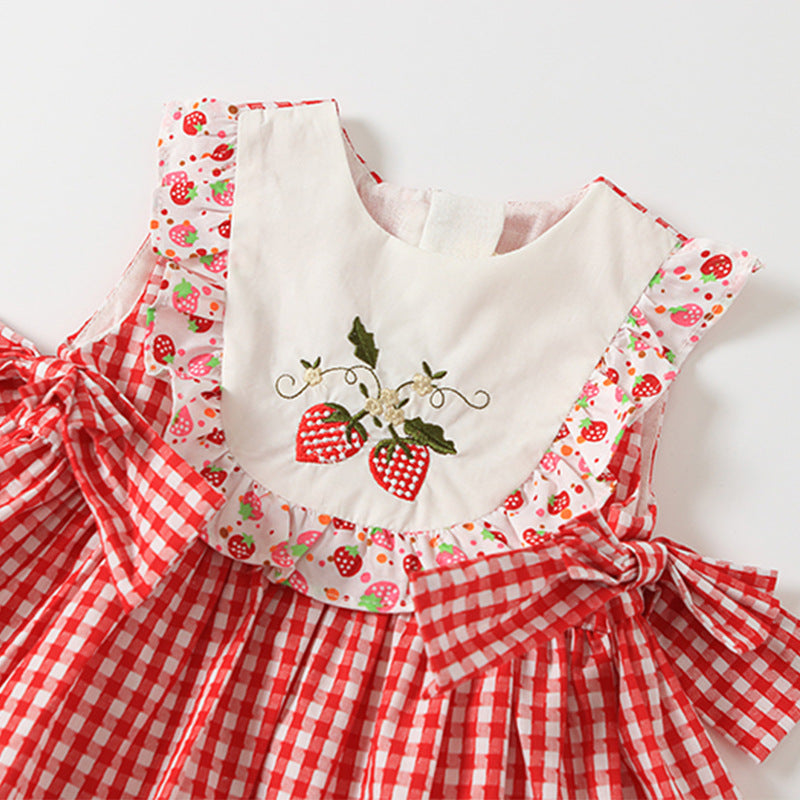 Summer new girls embroidered plaid princess dress female baby Korean skirt - Amazhona 