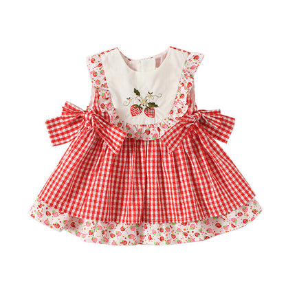 Summer new girls embroidered plaid princess dress female baby Korean skirt - Amazhona 