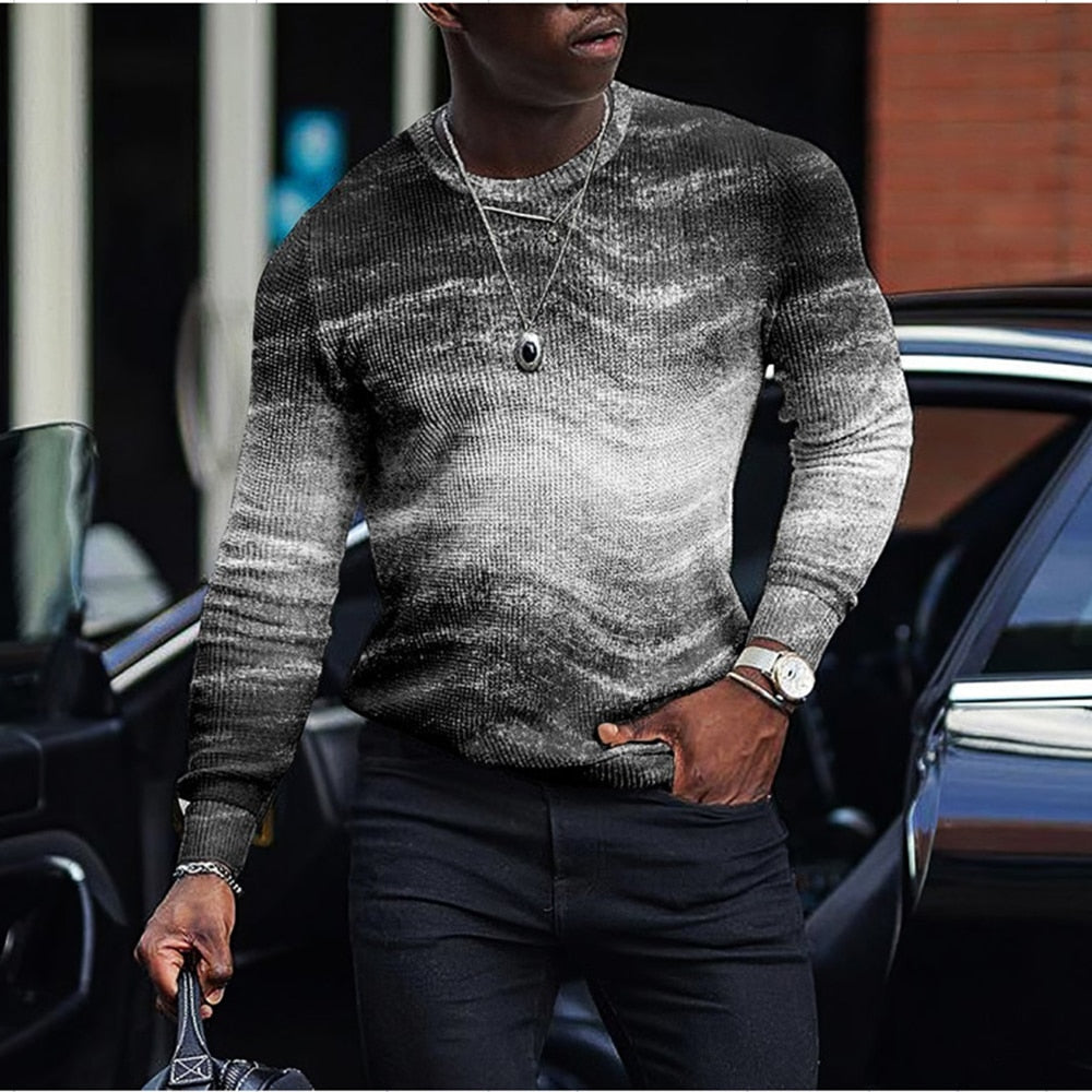 Sweater Mens Long Sleeve Tops Thermal Underwear Tops Casual Patchwork Plaid Knitwear Fashion Man Round Neck Jumpers Pullover - Amazhona 