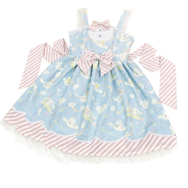 Sweet Lolita Style Cartoon Print Princess Dress Women Cute Bow Lace Party Strap Dresses Girly Harajuku Kawaii Y2k Mini Vestidos - Amazhona 