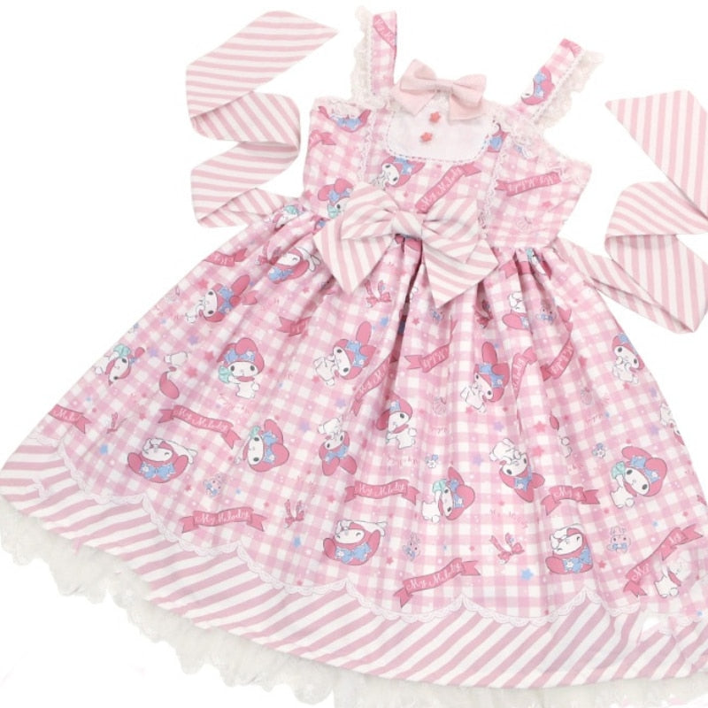 Sweet Lolita Style Cartoon Print Princess Dress Women Cute Bow Lace Party Strap Dresses Girly Harajuku Kawaii Y2k Mini Vestidos - Amazhona 