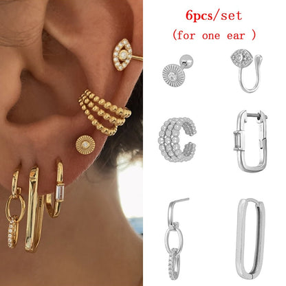 TIANDE Gold Plated Earrings Set for Women Boho Piercing Ear Cuff Women's Stud Hoop Earrings 2022 Fashion Jewelry Wholesale - Amazhona 