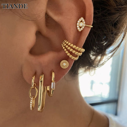 TIANDE Gold Plated Earrings Set for Women Boho Piercing Ear Cuff Women's Stud Hoop Earrings 2022 Fashion Jewelry Wholesale - Amazhona 