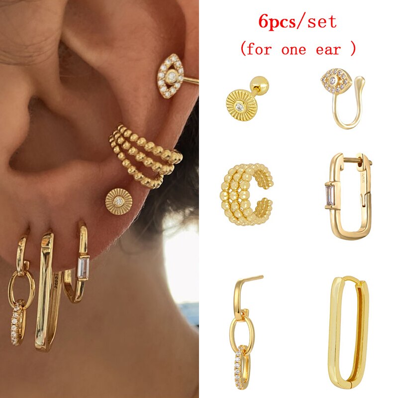 TIANDE Gold Plated Earrings Set for Women Boho Piercing Ear Cuff Women's Stud Hoop Earrings 2022 Fashion Jewelry Wholesale - Amazhona 