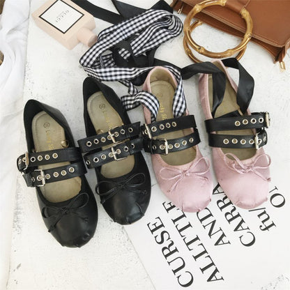 TINGHON Classic Silk Ballet Shoes Lace up Ballet Shoes Women Round Toe Bowtie Women Flats Elegant Valentine Shoes - Amazhona 