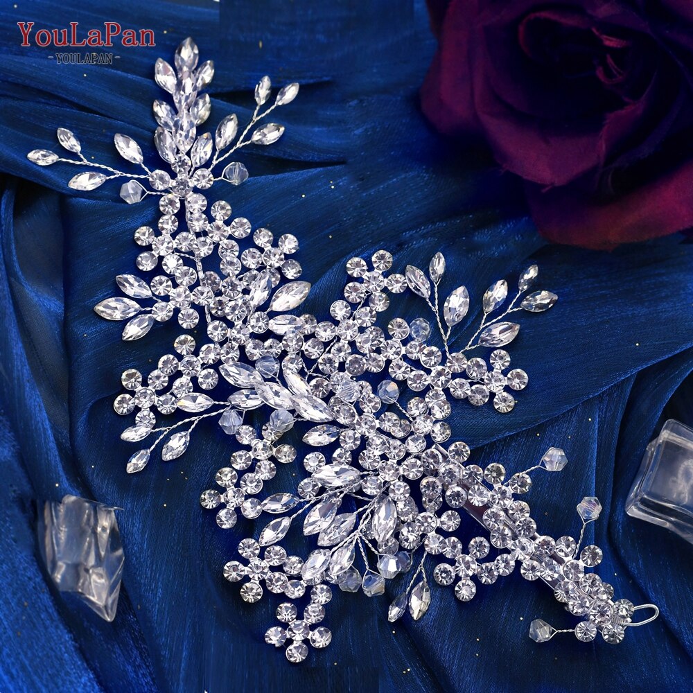 TOPQUEEN HP254 Bridal Side Clip Wedding Tiara Bridal Hairpins Handmade Rhinestone Women Headwear Alloy Flower Bride Headdress - Amazhona 