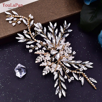 TOPQUEEN HP254 Bridal Side Clip Wedding Tiara Bridal Hairpins Handmade Rhinestone Women Headwear Alloy Flower Bride Headdress - Amazhona 