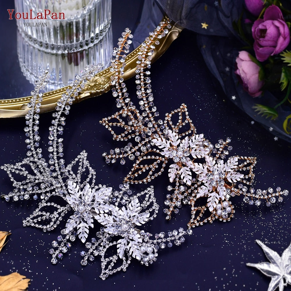 TOPQUEEN HP254 Bridal Side Clip Wedding Tiara Bridal Hairpins Handmade Rhinestone Women Headwear Alloy Flower Bride Headdress - Amazhona 