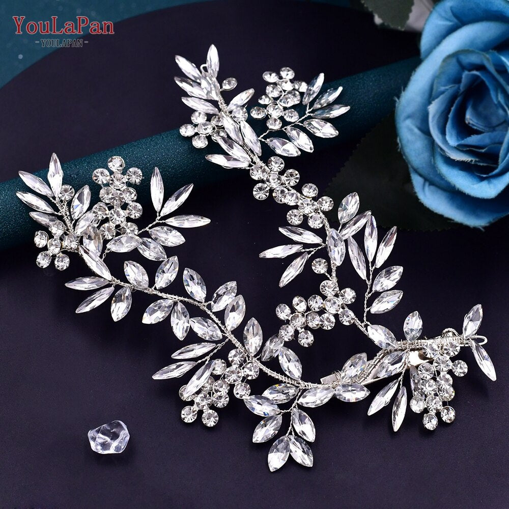 TOPQUEEN HP254 Bridal Side Clip Wedding Tiara Bridal Hairpins Handmade Rhinestone Women Headwear Alloy Flower Bride Headdress - Amazhona 