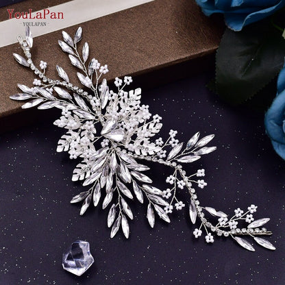 TOPQUEEN HP254 Bridal Side Clip Wedding Tiara Bridal Hairpins Handmade Rhinestone Women Headwear Alloy Flower Bride Headdress - Amazhona 