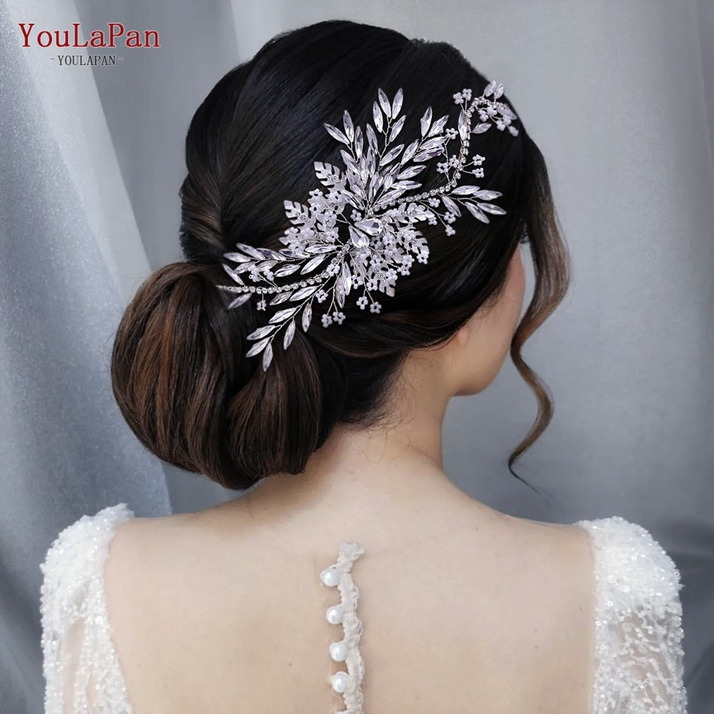 TOPQUEEN HP254 Bridal Side Clip Wedding Tiara Bridal Hairpins Handmade Rhinestone Women Headwear Alloy Flower Bride Headdress - Amazhona 