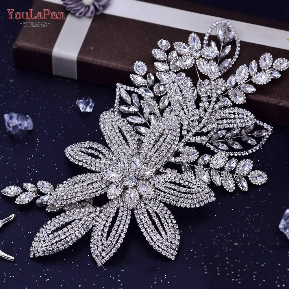 TOPQUEEN HP254 Bridal Side Clip Wedding Tiara Bridal Hairpins Handmade Rhinestone Women Headwear Alloy Flower Bride Headdress - Amazhona 