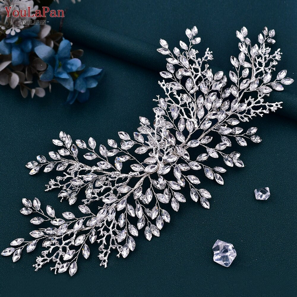 TOPQUEEN HP254 Bridal Side Clip Wedding Tiara Bridal Hairpins Handmade Rhinestone Women Headwear Alloy Flower Bride Headdress - Amazhona 