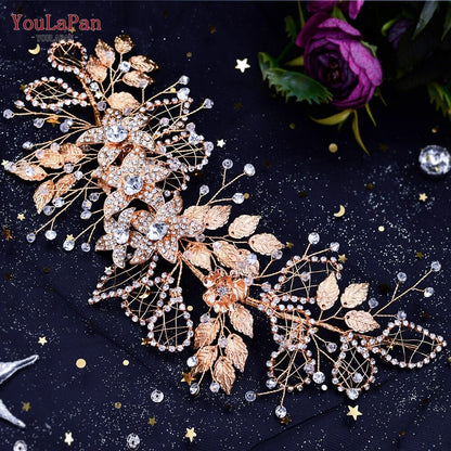 TOPQUEEN HP254 Bridal Side Clip Wedding Tiara Bridal Hairpins Handmade Rhinestone Women Headwear Alloy Flower Bride Headdress - Amazhona 