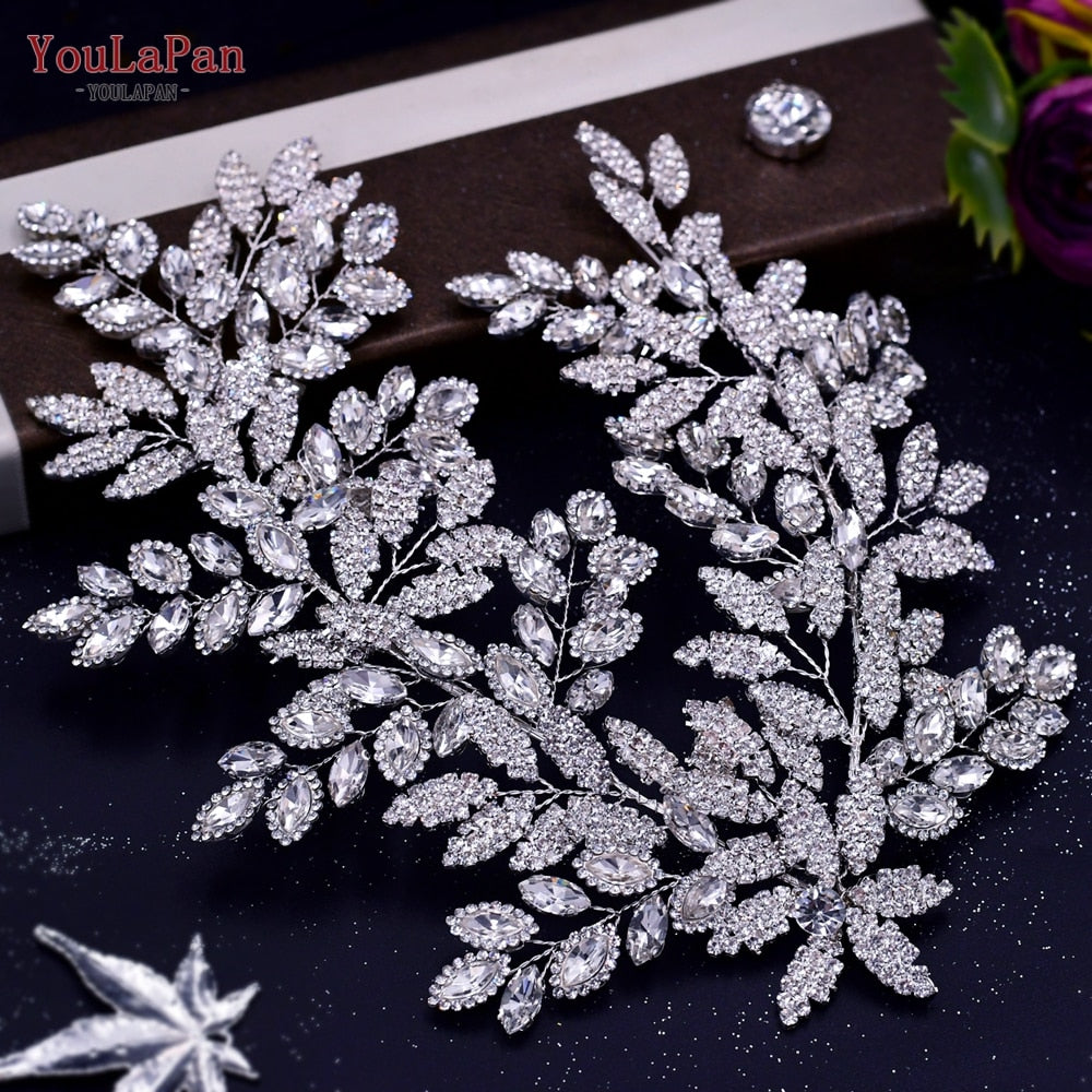 TOPQUEEN HP254 Bridal Side Clip Wedding Tiara Bridal Hairpins Handmade Rhinestone Women Headwear Alloy Flower Bride Headdress - Amazhona 