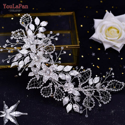 TOPQUEEN HP254 Bridal Side Clip Wedding Tiara Bridal Hairpins Handmade Rhinestone Women Headwear Alloy Flower Bride Headdress - Amazhona 