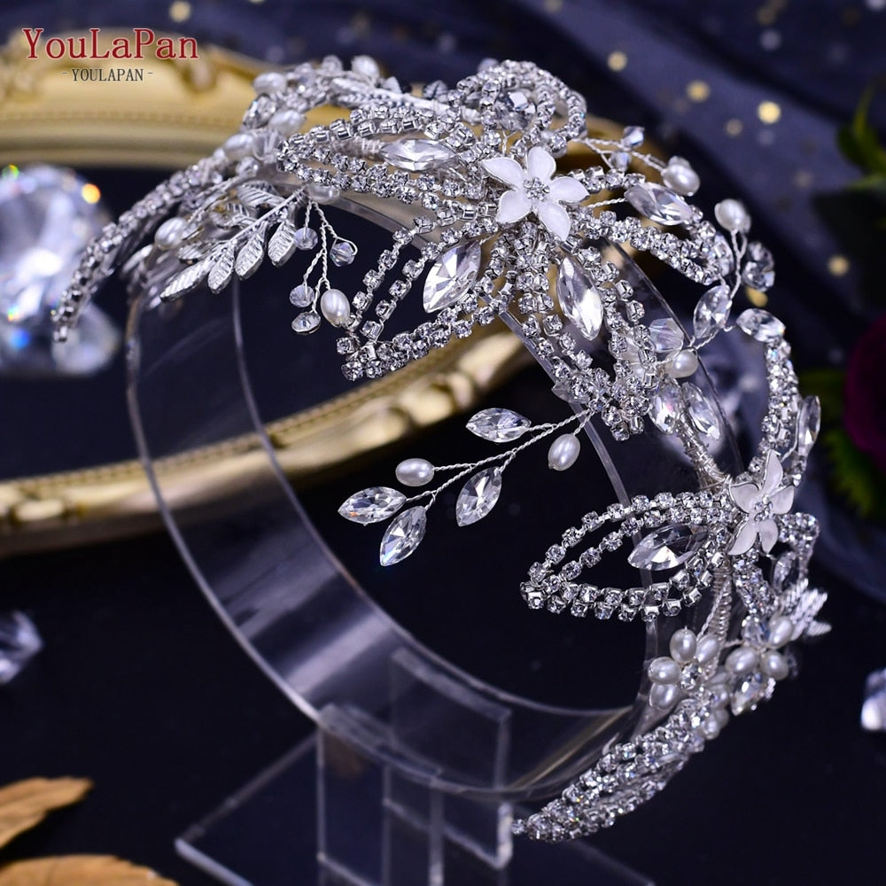 TOPQUEEN HP254 Bridal Side Clip Wedding Tiara Bridal Hairpins Handmade Rhinestone Women Headwear Alloy Flower Bride Headdress - Amazhona 