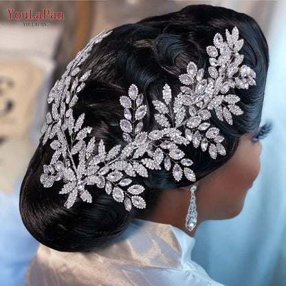 TOPQUEEN HP254 Bridal Side Clip Wedding Tiara Bridal Hairpins Handmade Rhinestone Women Headwear Alloy Flower Bride Headdress - Amazhona 