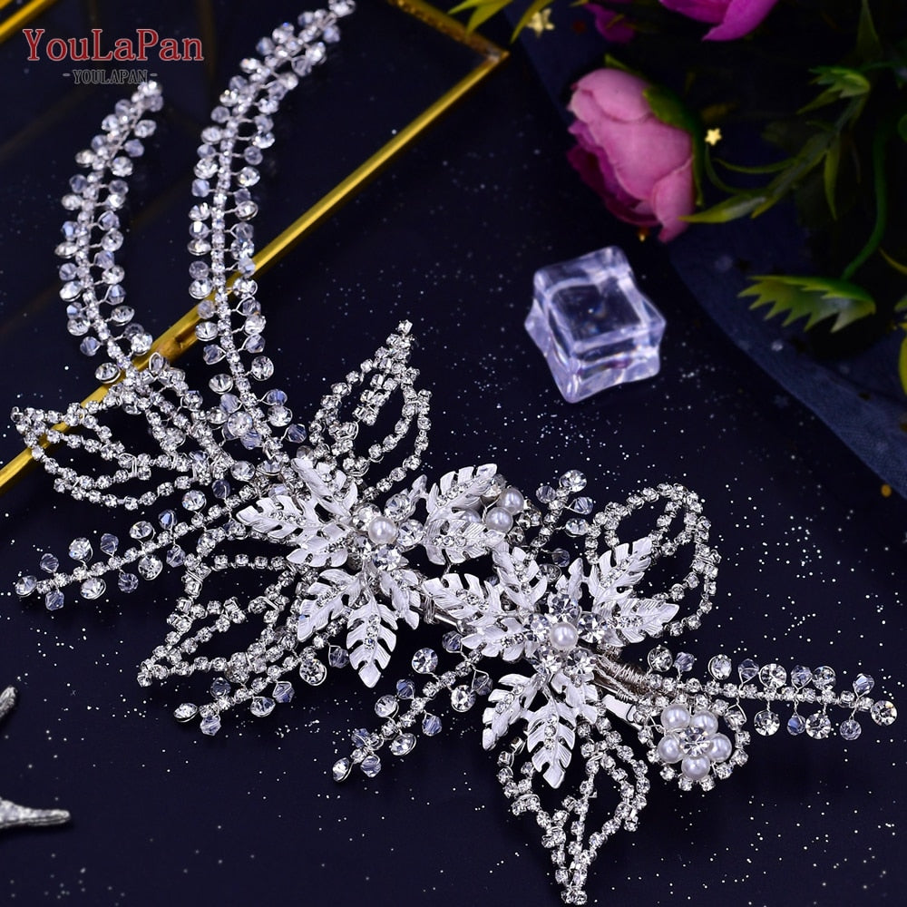 TOPQUEEN HP254 Bridal Side Clip Wedding Tiara Bridal Hairpins Handmade Rhinestone Women Headwear Alloy Flower Bride Headdress - Amazhona 