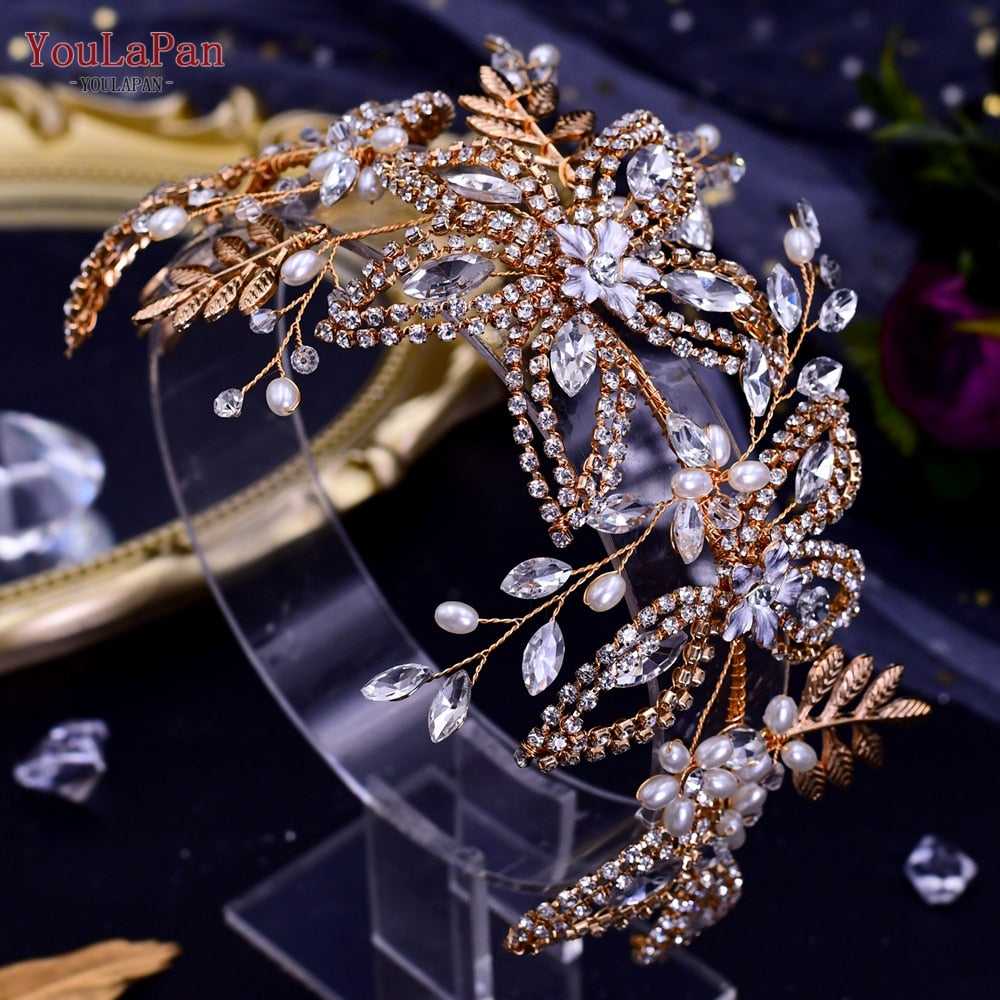 TOPQUEEN HP254 Bridal Side Clip Wedding Tiara Bridal Hairpins Handmade Rhinestone Women Headwear Alloy Flower Bride Headdress - Amazhona 