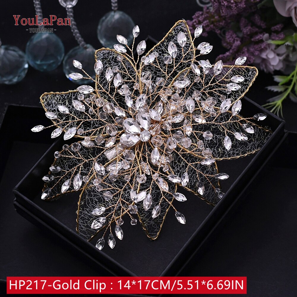 TOPQUEEN HP269 Flower Hair Clips Wedding Hair Stick Gold Leaves Flower Bridal Hair Accessories for Women Headpieces Bridal Tiara - Amazhona 