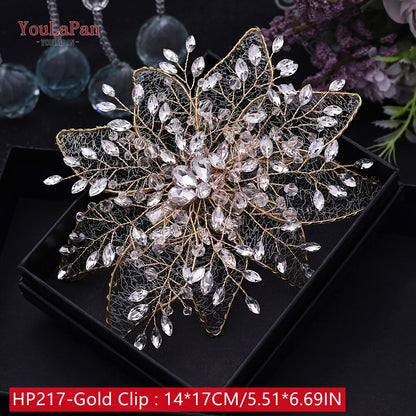 TOPQUEEN HP269 Flower Hair Clips Wedding Hair Stick Gold Leaves Flower Bridal Hair Accessories for Women Headpieces Bridal Tiara - Amazhona 