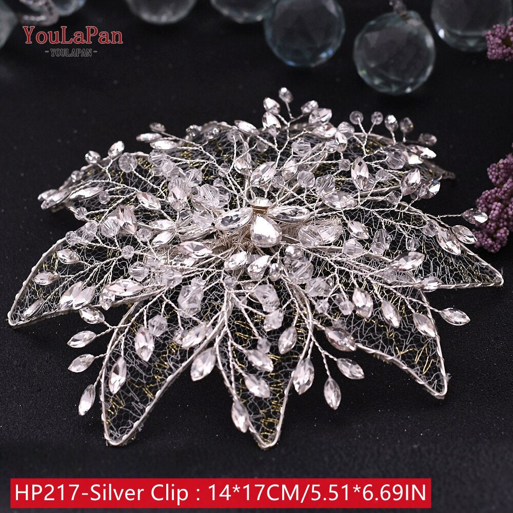 TOPQUEEN HP269 Flower Hair Clips Wedding Hair Stick Gold Leaves Flower Bridal Hair Accessories for Women Headpieces Bridal Tiara - Amazhona 