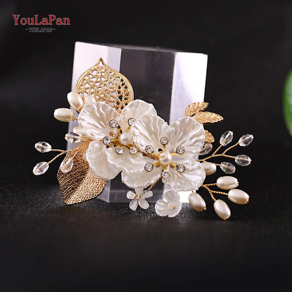 TOPQUEEN HP269 Flower Hair Clips Wedding Hair Stick Gold Leaves Flower Bridal Hair Accessories for Women Headpieces Bridal Tiara - Amazhona 