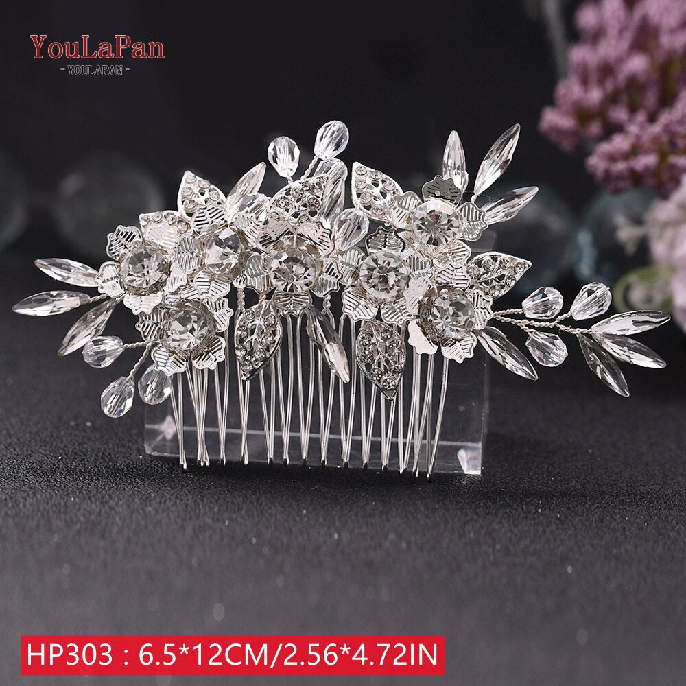 TOPQUEEN HP269 Flower Hair Clips Wedding Hair Stick Gold Leaves Flower Bridal Hair Accessories for Women Headpieces Bridal Tiara - Amazhona 