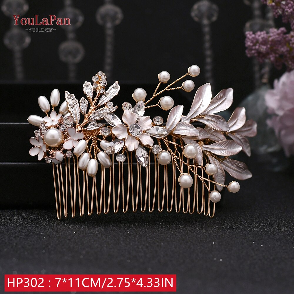 TOPQUEEN HP269 Flower Hair Clips Wedding Hair Stick Gold Leaves Flower Bridal Hair Accessories for Women Headpieces Bridal Tiara - Amazhona 