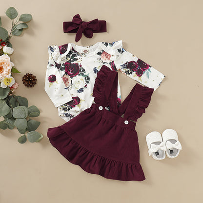 Three-piece set of baby and toddler flower print straps - Amazhona 