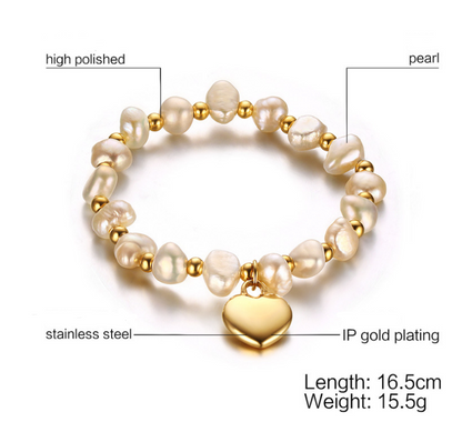 Titanium steel ball freshwater pearl handmade bracelet - Amazhona 