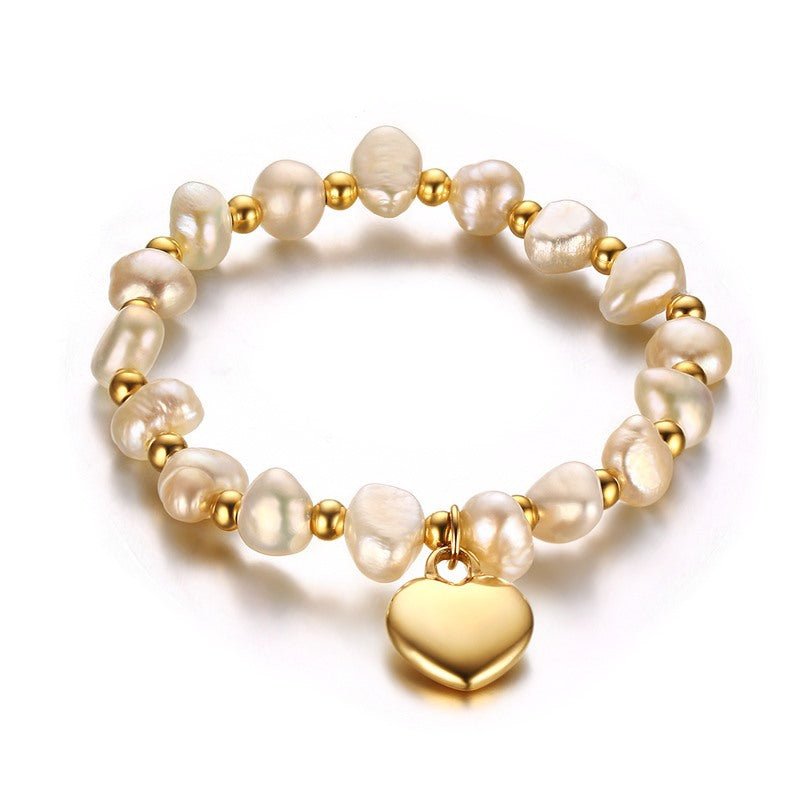 Titanium steel ball freshwater pearl handmade bracelet - Amazhona 