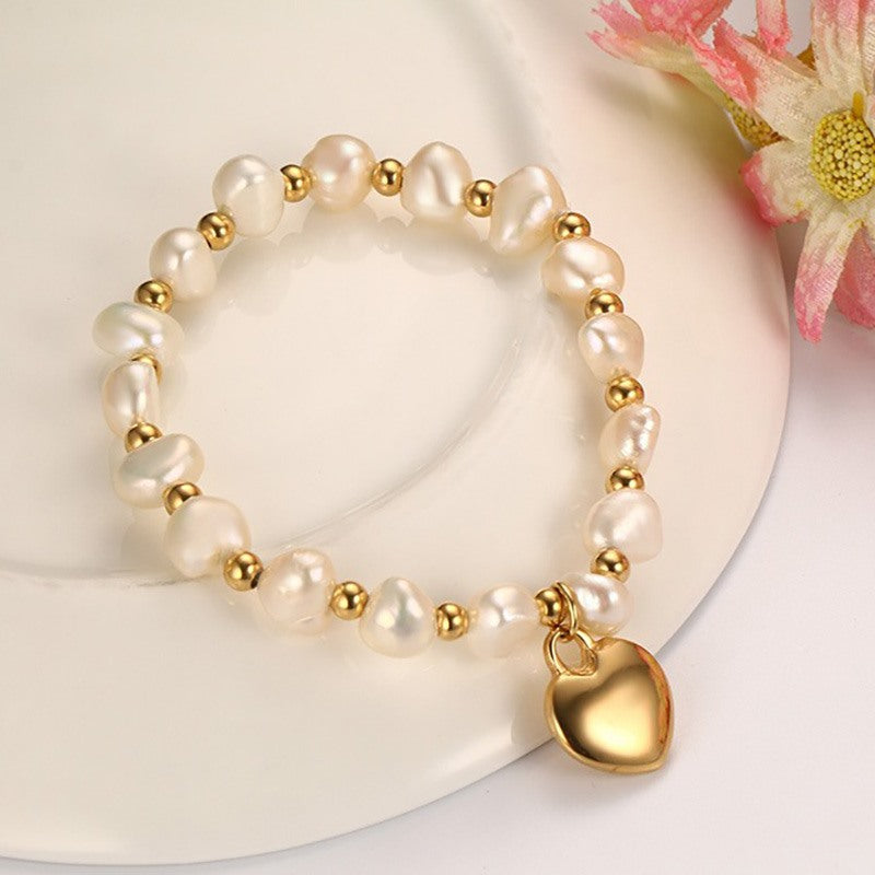 Titanium steel ball freshwater pearl handmade bracelet - Amazhona 