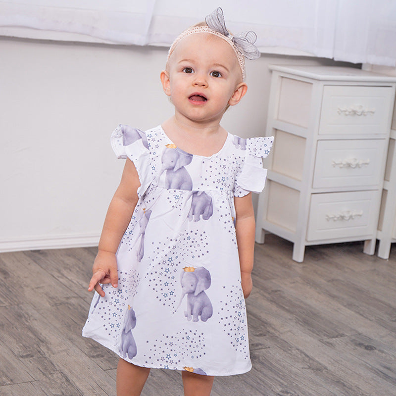 Toddler Infant Baby Girls Dress Stars Elephant Print Dresses - Amazhona 