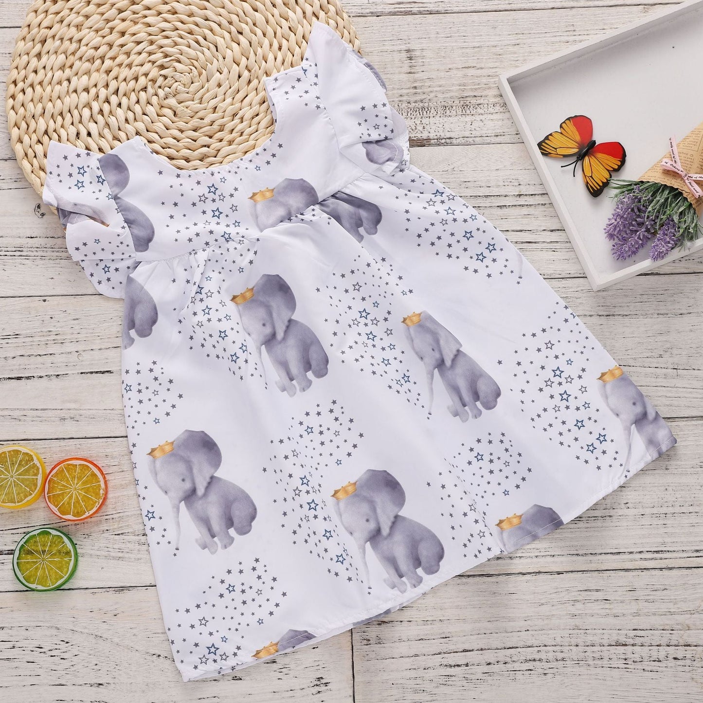 Toddler Infant Baby Girls Dress Stars Elephant Print Dresses - Amazhona 