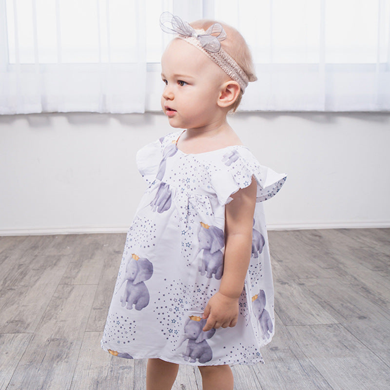 Toddler Infant Baby Girls Dress Stars Elephant Print Dresses - Amazhona 