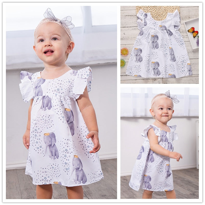 Toddler Infant Baby Girls Dress Stars Elephant Print Dresses - Amazhona 