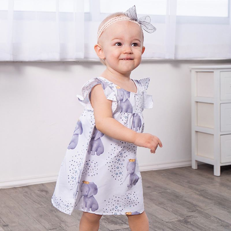 Toddler Infant Baby Girls Dress Stars Elephant Print Dresses - Amazhona 