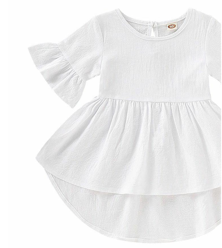 Toddler Kids Baby Girls Flare Short Sleeve Cotton Solid - Amazhona 