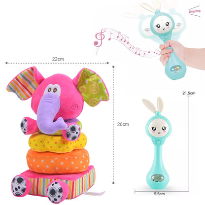 Toys For Newborn Children Educational Baby Toys Soft Plush Mobile Rattles Toys Kidsbele Elephant Stacking Baby Toys Handbell - Amazhona 