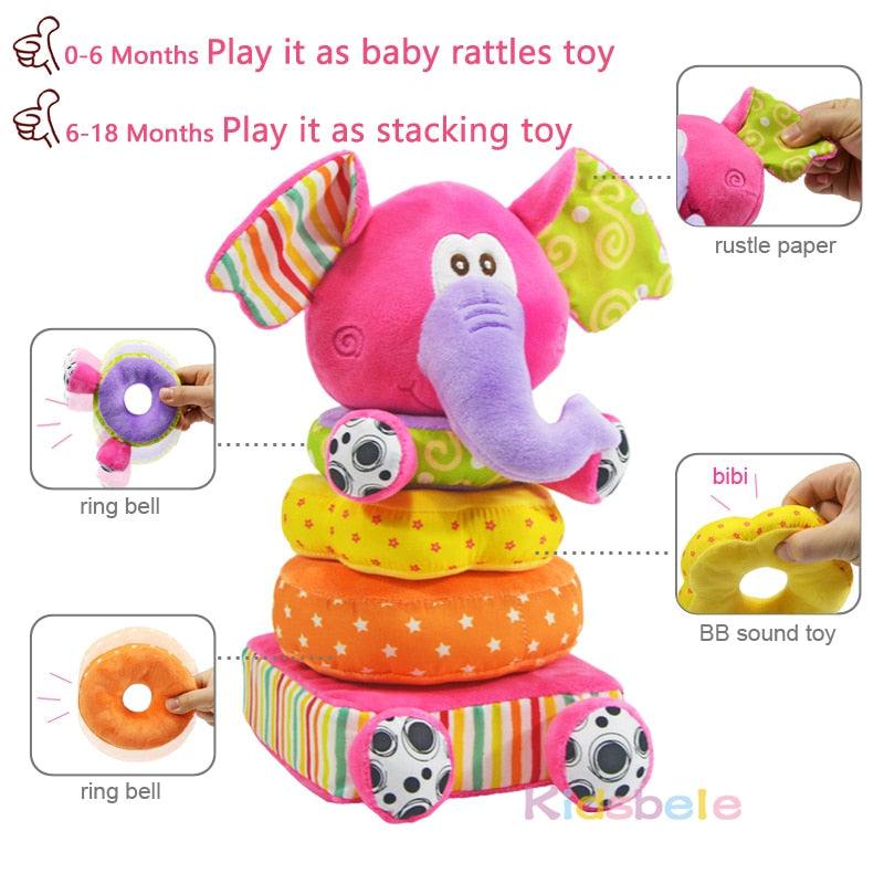 Toys For Newborn Children Educational Baby Toys Soft Plush Mobile Rattles Toys Kidsbele Elephant Stacking Baby Toys Handbell - Amazhona 