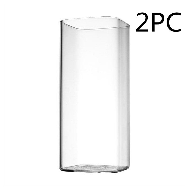 Transparent Glass Water Cup European Style Juice Cup Creative Square Heat-Resistant Glass Milk Cup - Amazhona 