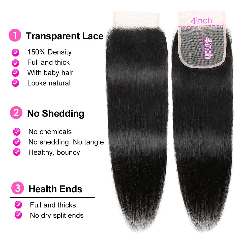 Transparent Lace Frontal Closure Only Peruvian Straight Human Hair 13x4 Lace Frontal 4x4 Lace Closure Remy Hair 5x5 Lace Closure - Amazhona 