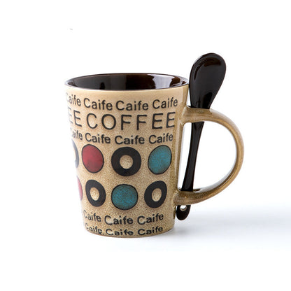 Trendy Ceramic Coffee Milk Mug With Lid Spoon - Amazhona 